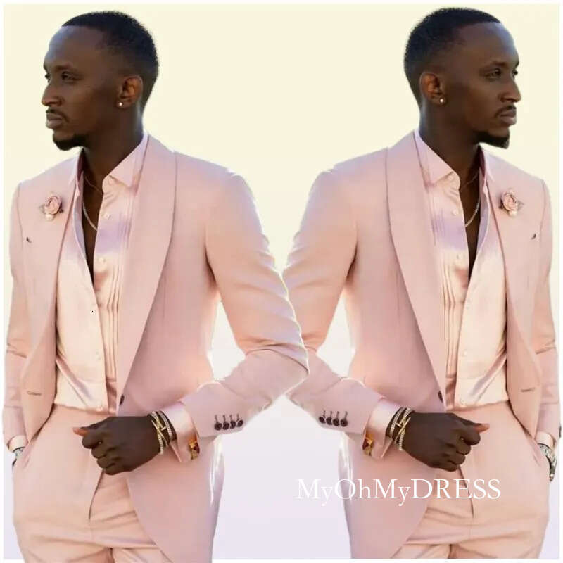 Handsome Blush Pink Mens Suits Wedding Tuxedos 2 Pieces Groom Formal Wear Pants Suit Men Business Evening Prom Blazer Jacketpant Y612