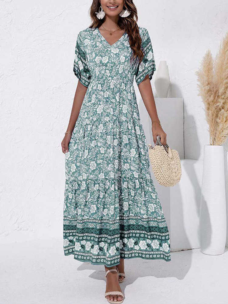 Dresses Casual Summer Viscose Boho Dress Women Elegant Long Floral Dress Flower Print Bohemian Party Dress Women S260612
