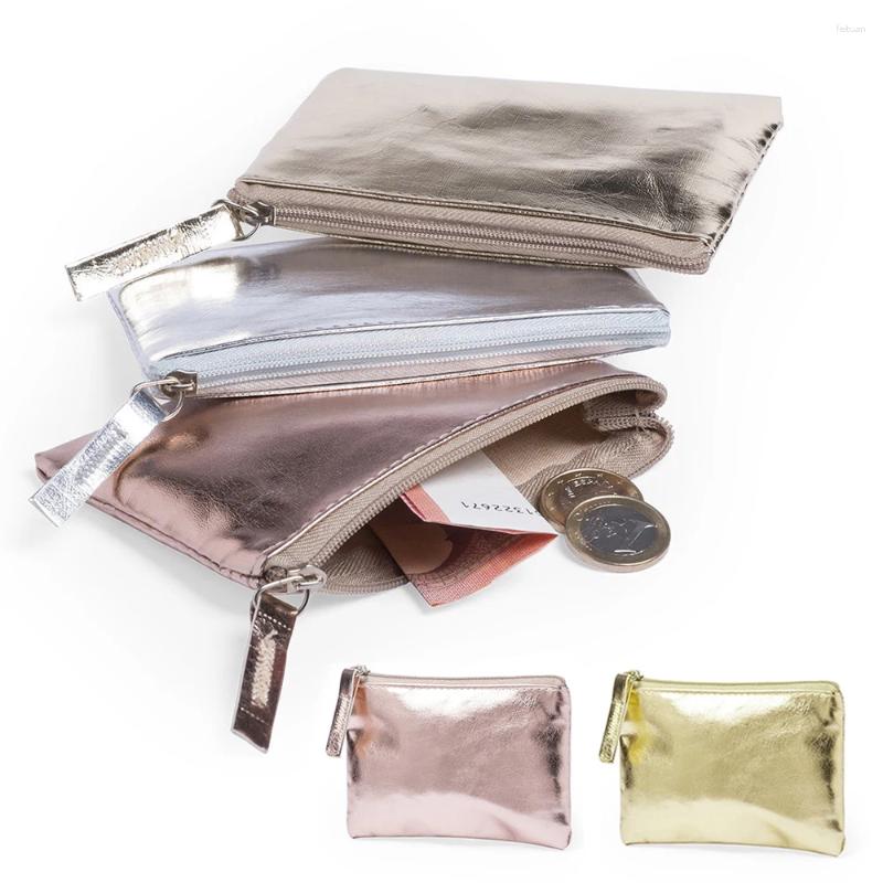 Coin Purses Gold Silver Wallet Key Holder Purse Bag Pocket Storage Mini PU Leather Zipper Thin Waterproof Portable