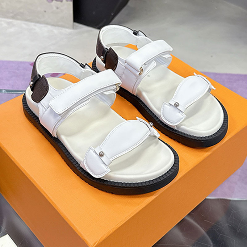 Womens Mens Sunset Comfort Sandal 1AHKWF Ladies Lambskin Boken Shoe Designer Elegant Adjustable Velcro Straps Platform Sandals Rubber Outsole Size 3