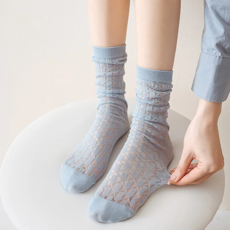 Solid Color Loose Long Socks Hollow Out Breathable Summer Women Socks Ultra-thin Transparent Mesh Fishnet Lace Crystal Silk Sock 260612