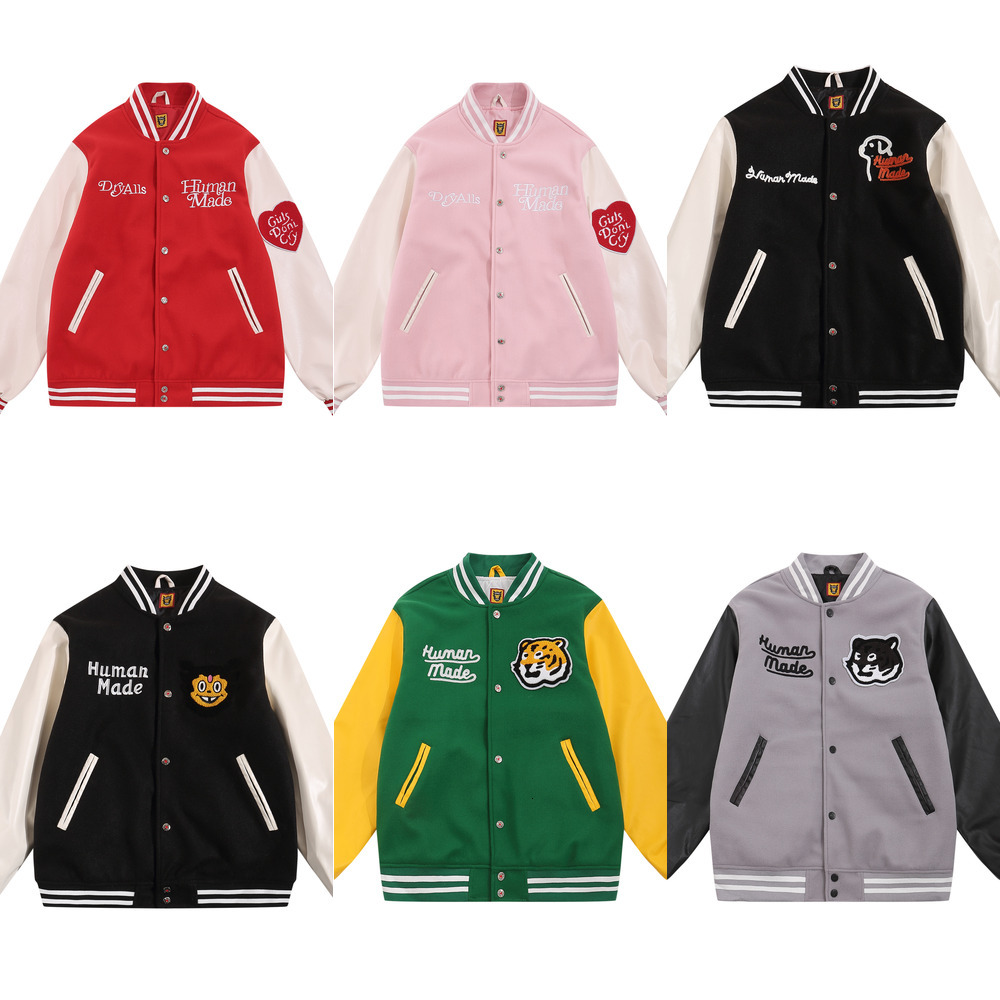 Humanmades Men's Jackets embroidered Baseball Coat vintage bomber jacket Fashion Vintage Uniform Loose Baseball Varsity jacket Human warm bombe