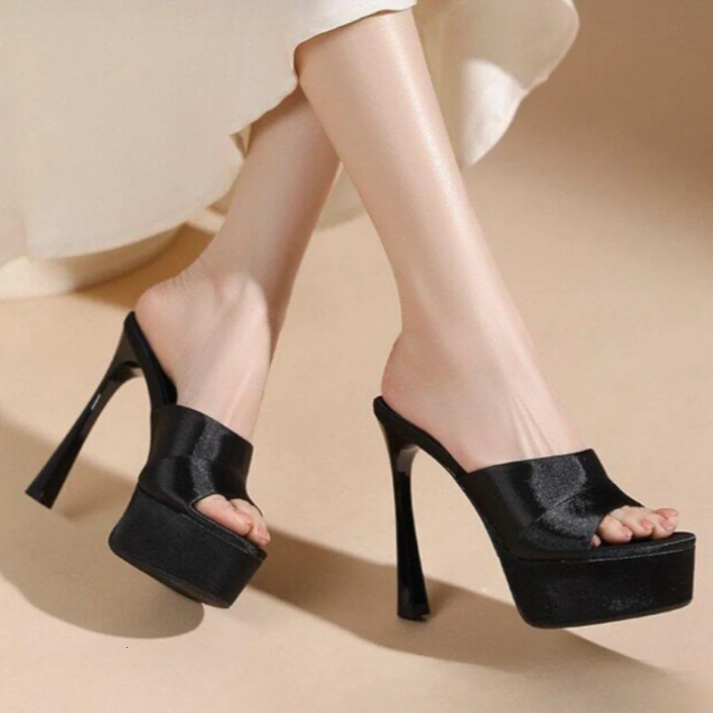 Summer Comfortable Women Mule Satin Sandals Sexy Fashion High-Heeled Party Slippers Women Solid Color Sandals Arrival 260612