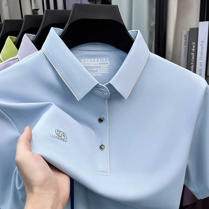 short Brand letter embossed sleeve shirt mens fashion solid color casual T-shirt summer new ice silk top M260612
