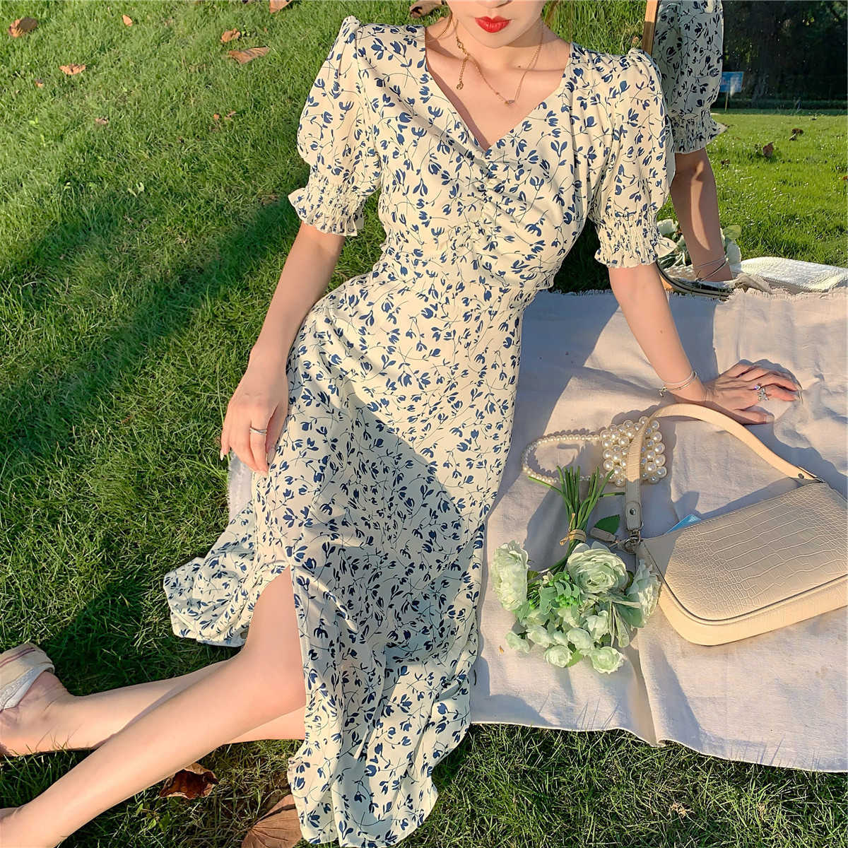 Dresses Casual Womens Party Flower Dress French Office Womens Leisure Club Mini Dress Summer Clothing S260612