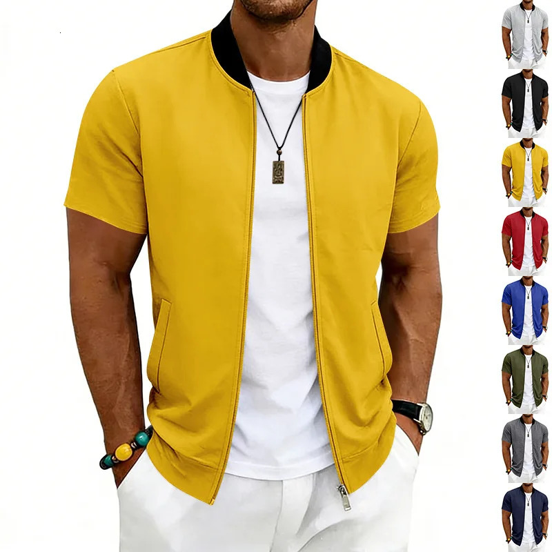 2026 American Summer Mens Stand Collar Thin Sports Short Sleeve Flight Zipper Baseball Jacket 260612