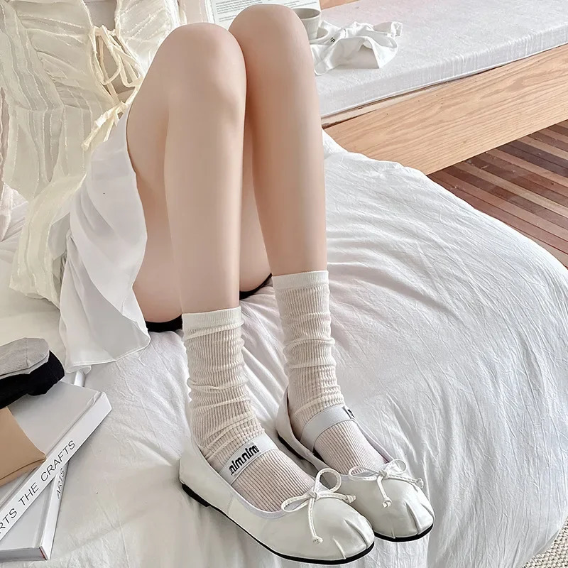 Korean Fashion Women Socks Summer Thin Mesh Breathable Harajuku Crew Socks JK Japanese Style Solid Color Girls Loose Long Socks 260612