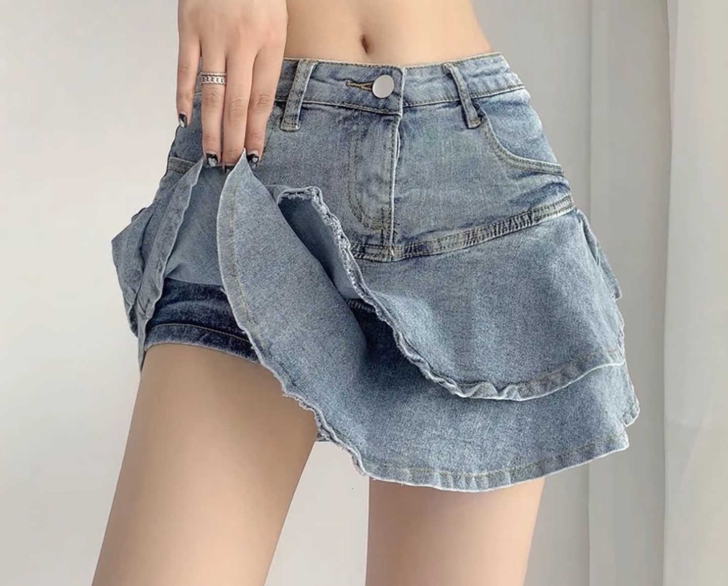 Anti-Slip Denim Skirt Spices Double Denim Skirt Womens Stretch High-Waisted Slimming A-Line Cake Skirt M260612