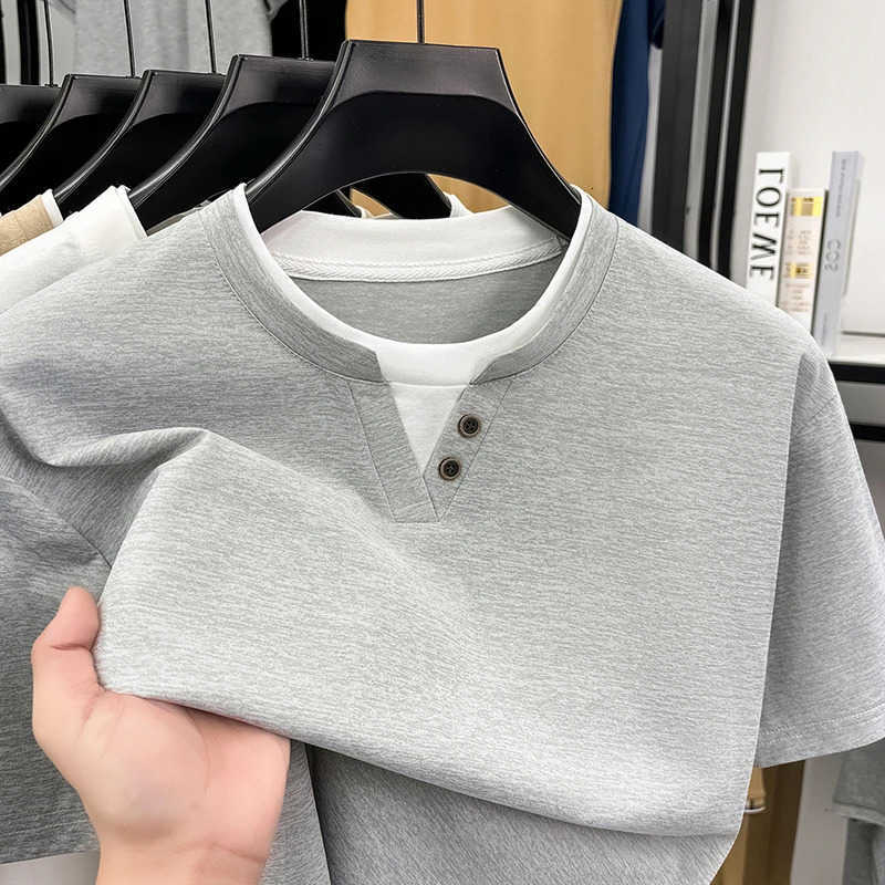 T Sleeve Henley Mens Short Shirt Casual Tops Fake Two Piece Neck Breathable Comfortable Tees For Men Summer Wear M260612
