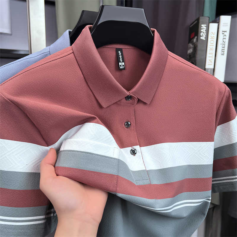 short Fashion striped color blocked sleeve shirt mens high-quality pocket summer skin friendly breathable casual T-shirt M260612