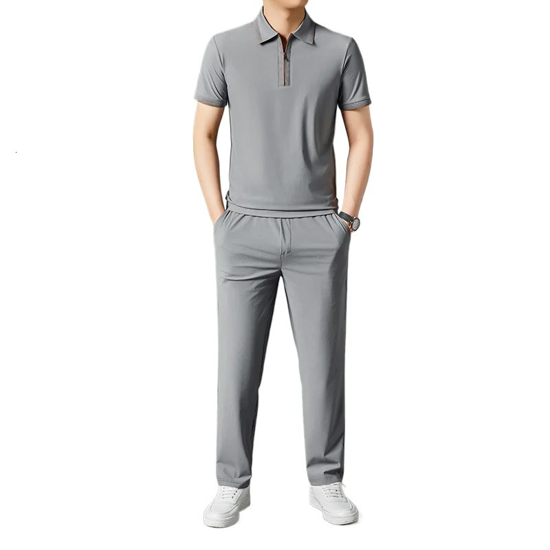 Top PantsMens POLO Set Summer Fashion Nylon Blend Business Casual Polo Shirt Pants Daily Commute Office Wear Two Piece