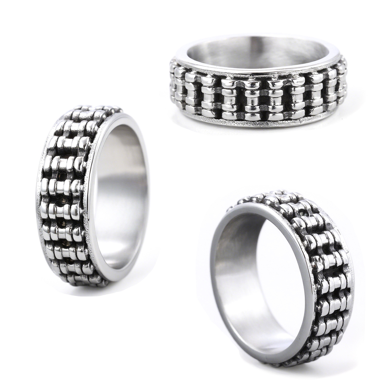 High quality Best-selling in Europe and America, mechanical chain link textured stainless steel ring, industrial style vintage trendy distressed men