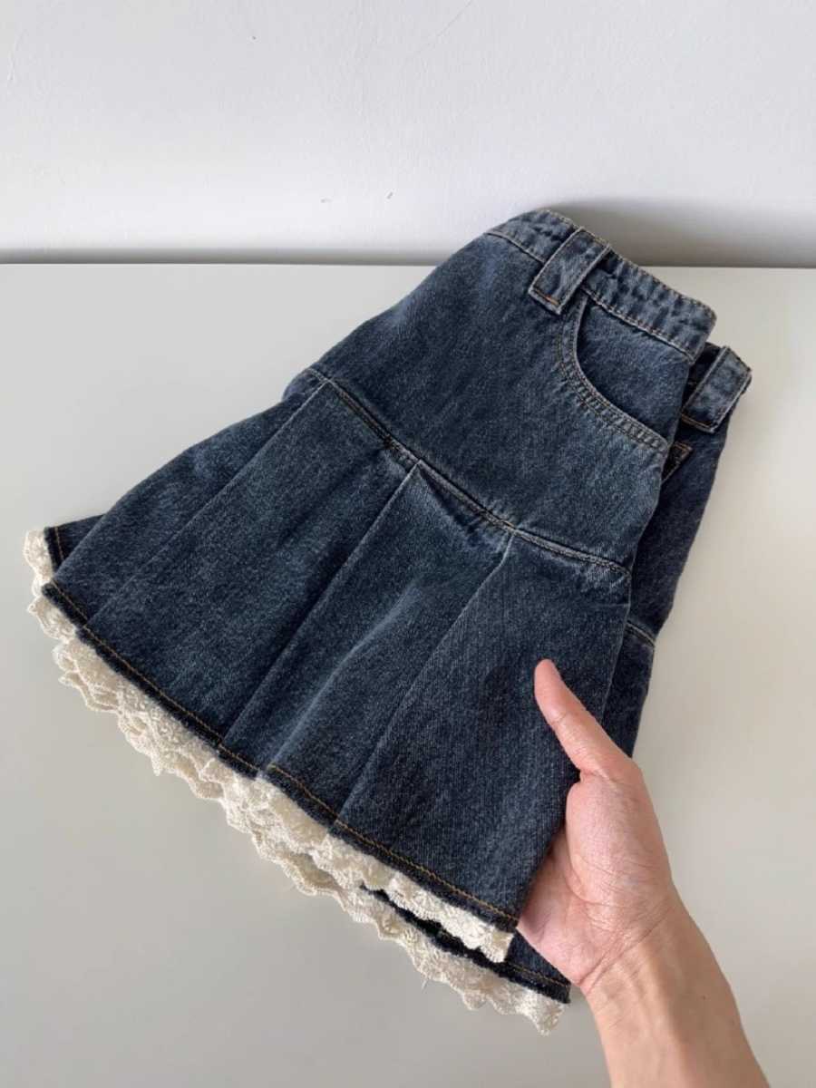 Skirt Women Blue A-line Denim Vintage Aesthetic Y2k Patchwork Lace Jean Skirt Harajuku Korean Cowboy Skirts 2000s Clothes Summer M260612