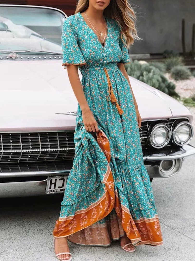 Dresses Casual Summer Boho Women Tassel Bohemian Long Party Viscose Floral Print Beach S260612