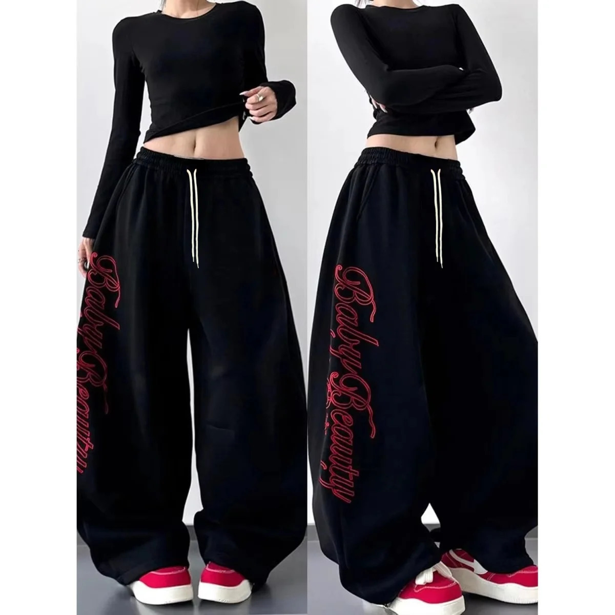 American Vintage Letter Print Y2K Pants Street Personality Trendy Sweatpants Woman Fashion Allmatch for Womenss 260608