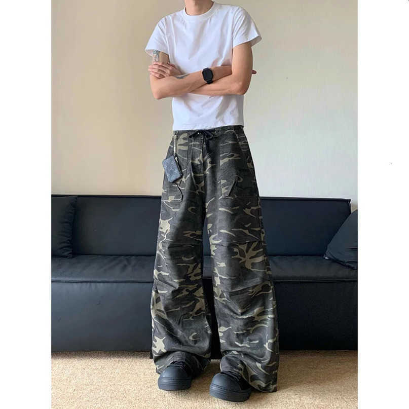 luggage Camouflage cargo pants high rise mens straight wide leg oversized summer aesthetic retro Y2K jeans S260612