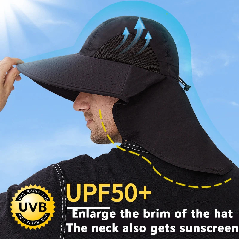 Outdoor Sports Jungle Hiking Hat Fishing Hat Wide Brim Bucket Hat With Neck Cover Quick Dry Fishermen Sun Protected Cap Summer 260612