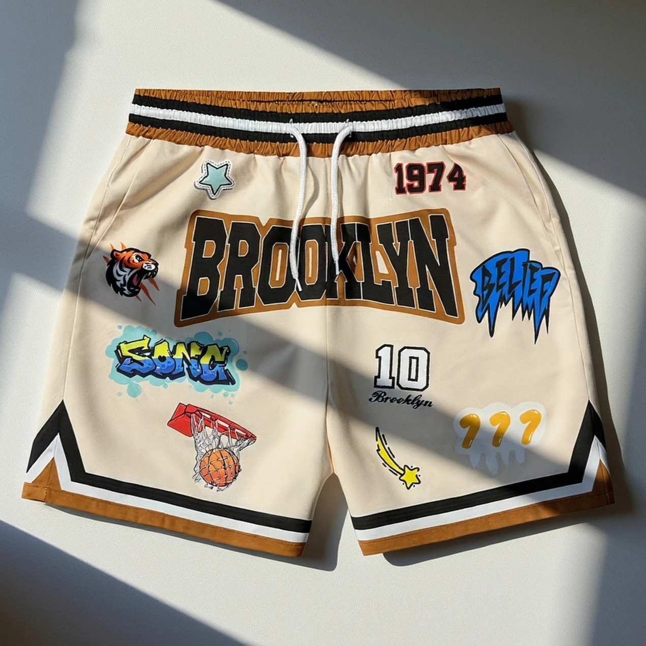Summer BROOK LYN Y2K Graphic Print Shorts Mens Casual Quickdry Beach Comfy RelaxedFit Flexible Moto 260612