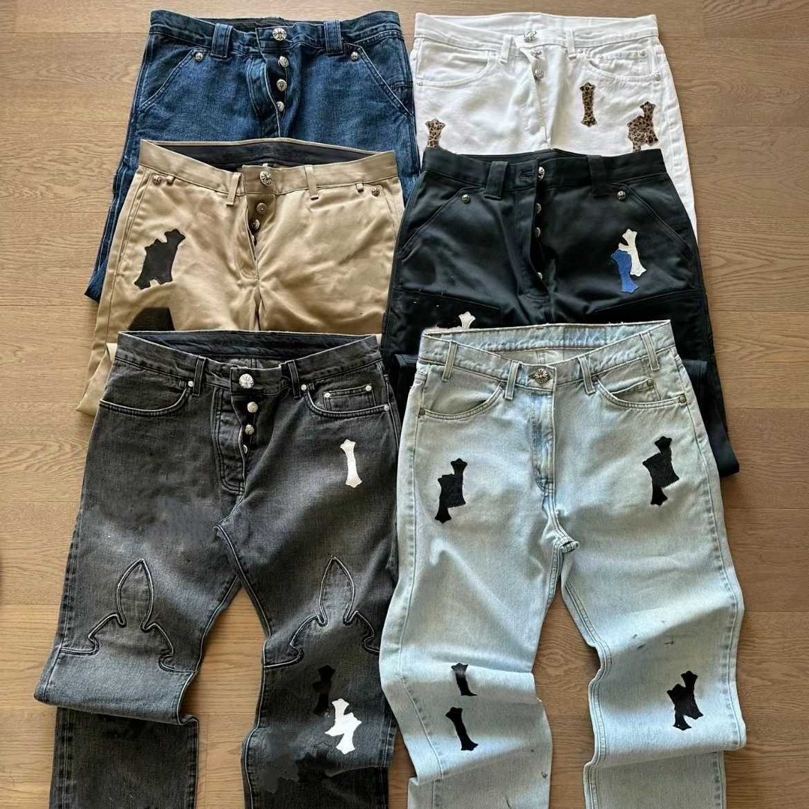 Mens Jeans Mens Y2k Fashion Designer Casual Jeans Cross Leather Label Washed Jeans Couple Street Loose Spring Autumn Straight Trousers For Women Q26