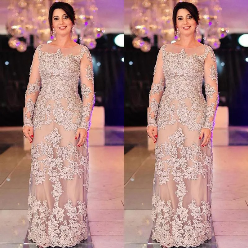 Elegant Mother of the Bride Dress Long Sleeve Appliqued Lace Styles Floor Length Formal Wedding Dresses Custom Made