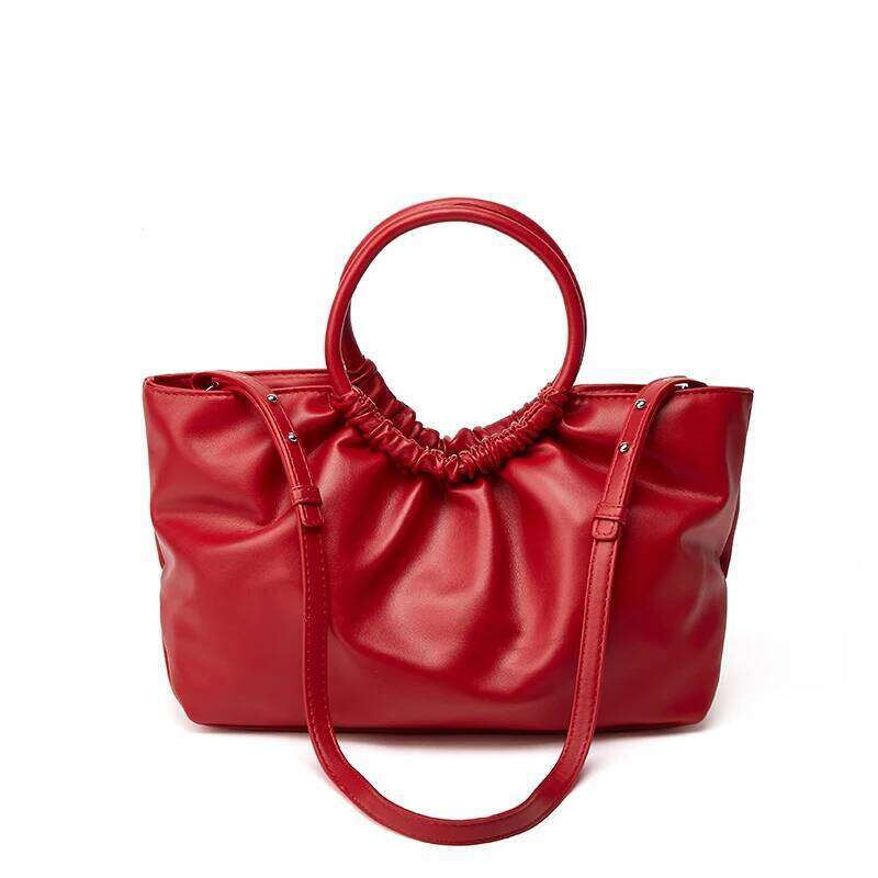 Red Pleated Cloud Cross-Border New Large-Capacity Handbag Female Bride Wedding Bag French Niche Design
