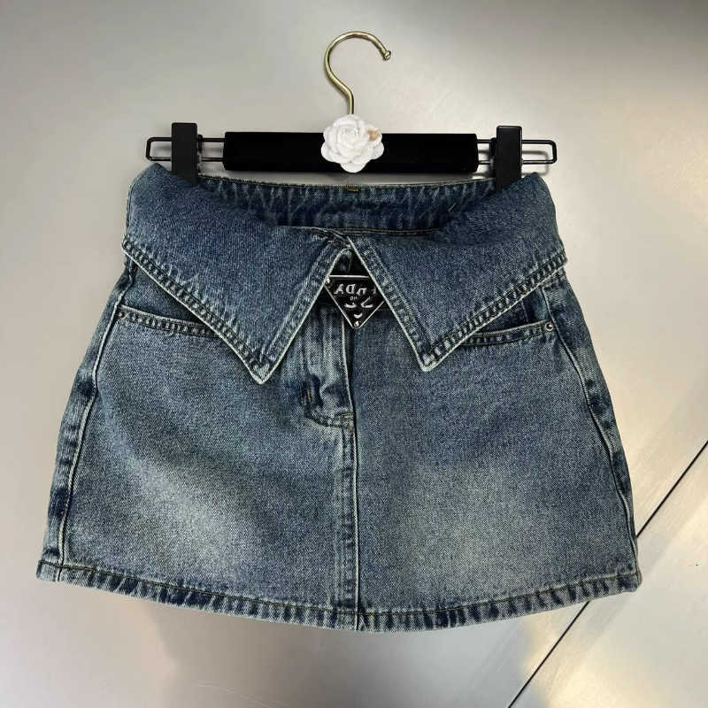 niche 2024 style summer Korean design slimming high waist cuffed denim short skirt for women anti-exposure A-line hip skirt M260612