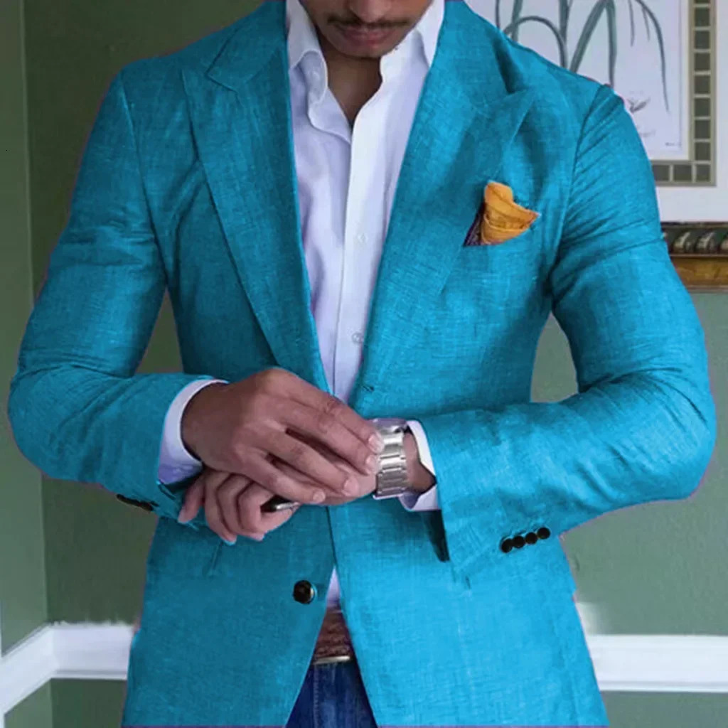 Mens Custom Green Linen Suit Jacket Summer Beach Wedding Groomsmen Only for Men 260611