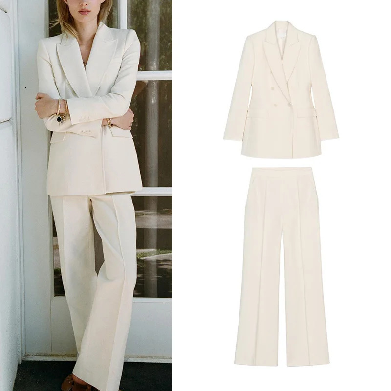 Double-Breasted Long-Sve Suit Jaet 304035 Sewing Decorative High Waist Casual Long Pants 303035 Faionable Womens Set 260610