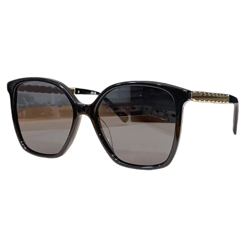 Luxury Square Sunglasses for Women Glossy Black Frame Gold Crystal Embellished Arm Gradient Grey Lens UV Blocking Driving Beach Sun Glasses