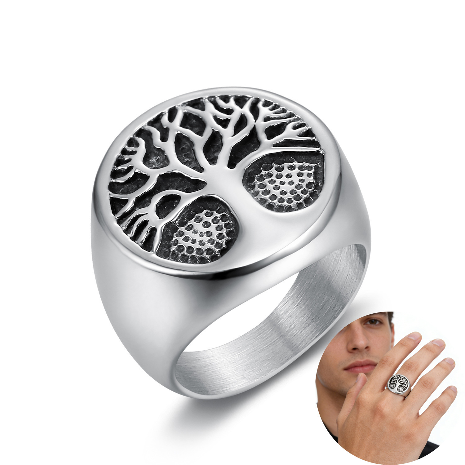 High quality European and American personalized retro stainless steel Nordic Viking series Tree of Life domineering fashion jewelry wholesale rings