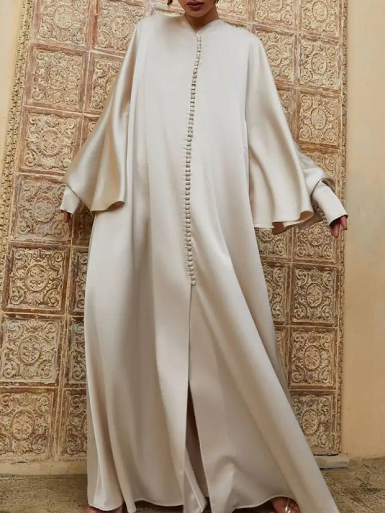 Muslim Clothing Split Floor Length Robe For Women Solid Color Round Neck Long Batwing Sleeves Loose Evening Dresses 260610