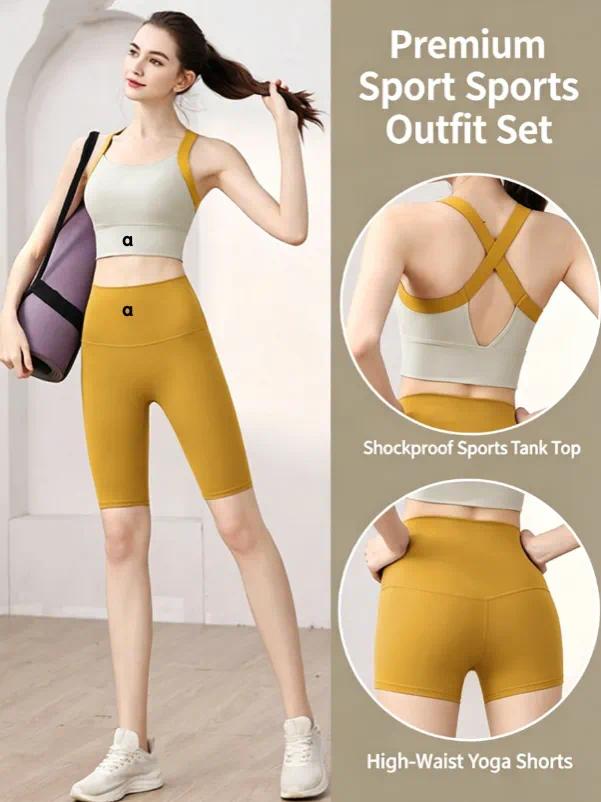 Summer Women Running Yoga Fitness Outfit High Support Shockproof Slim Fit Workout Tank Top Set Breathable Quick Dry Sports Vest
