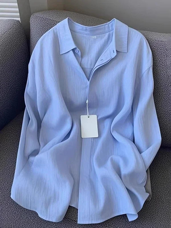 Women Linen Shirt Casual Loose Long Sleeve Thin Summer Top Pure Color Turn Down Collar French Style Sunscreen Clothing 260527