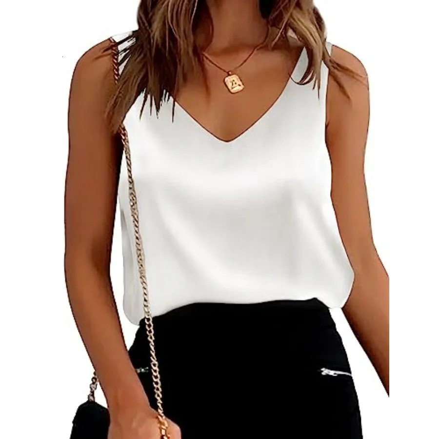 Ekouaer Womens Silk Satin Tank Tops V Neck Casual Cami Sleeveless Camisole Blouses Summer Basic Shirt 260612