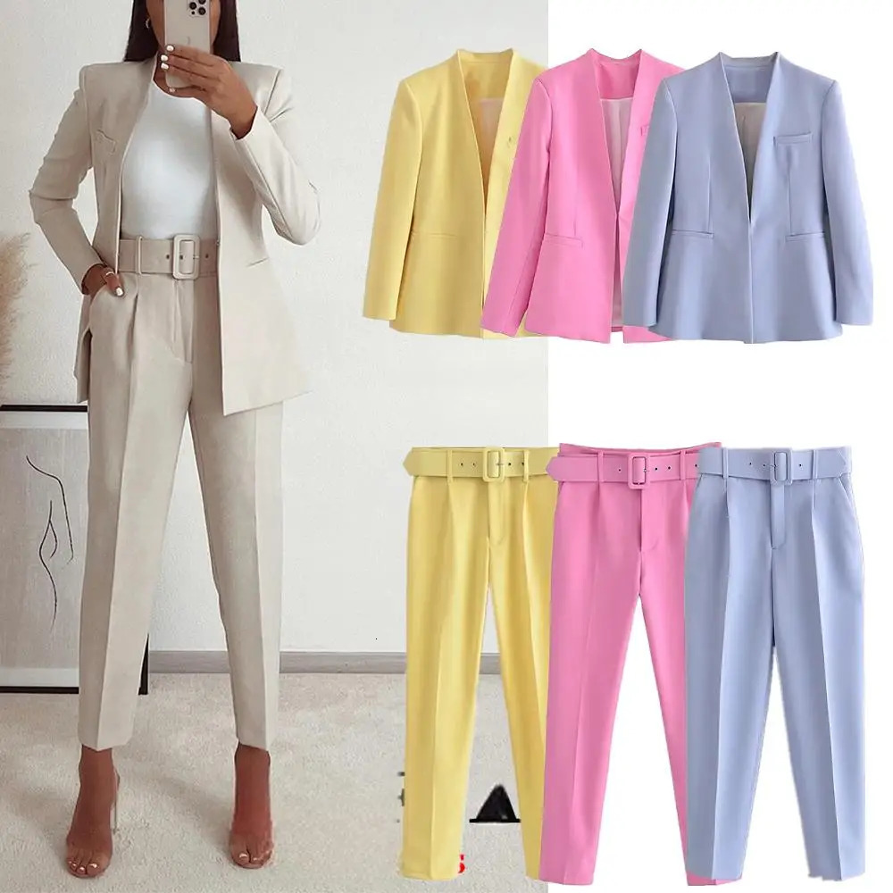 KONDALA Office Lady Beige Women Suits Long Sleeve V Neck Oversized BlazerHigh Waist Wide Leg Pants Fashion 2025 Vintage Sets 260610