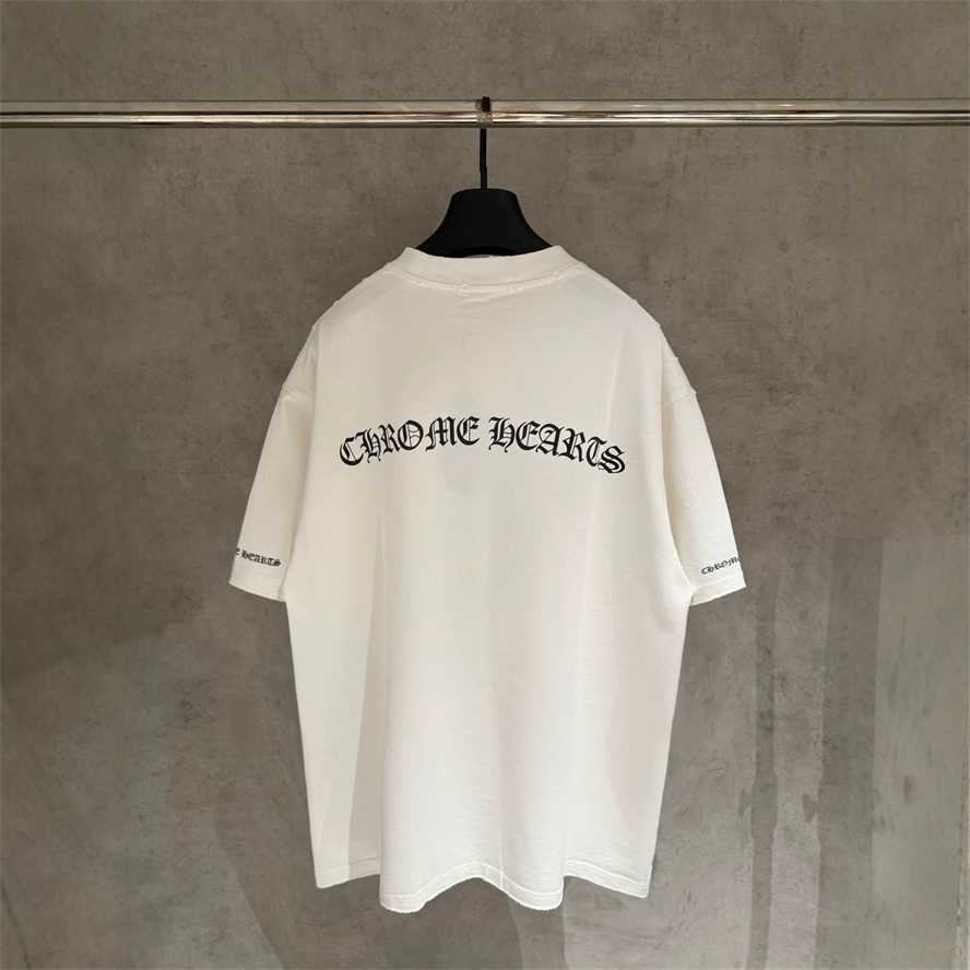 Correct version of CH Chrome Summer short-sleeve T-shirt with front and back embroidery and distressed details available in couples style{category}{