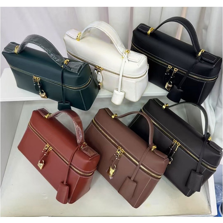 Genuine Leather Vintage Cowhide Lunch Box Cosmetic Bag Large Capacity Handbag Single Shoulder Crossbody Underarm Bag