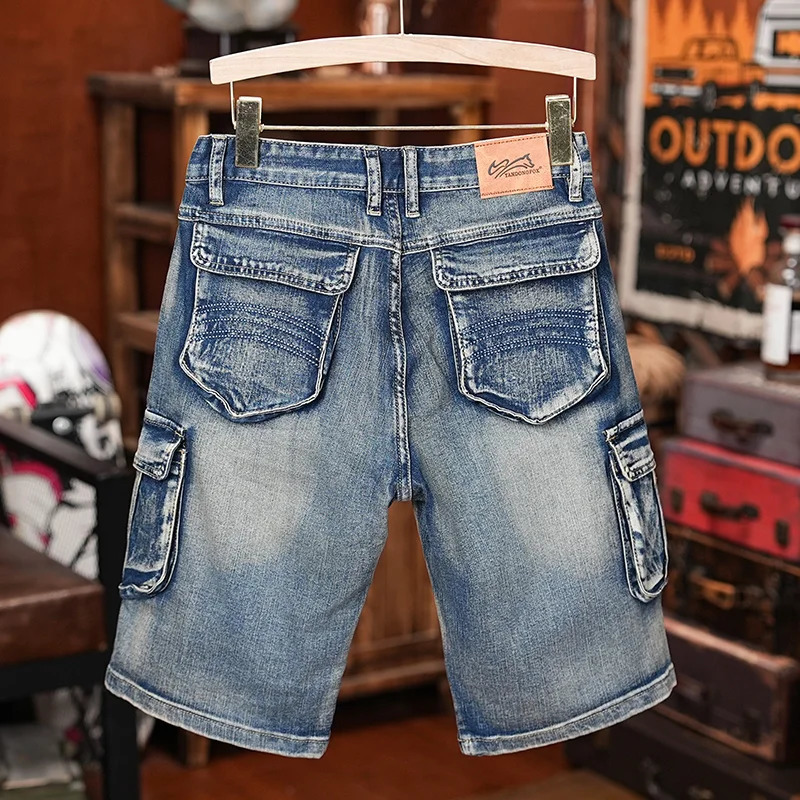 American Style Workwear Denim Shorts Summer Elastic Outdoor Trendy Multipocket Loose Y2k Street Kneehigh Pants 260609