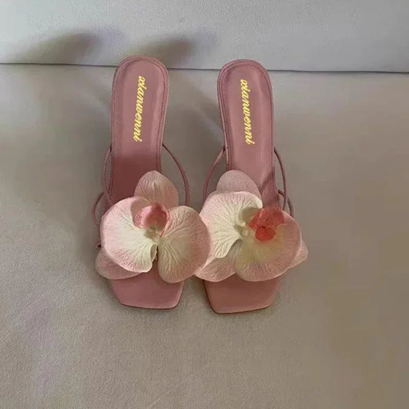 Oulylan High Heels Slippers Casual Summer Womens Shoes Womens High Heels Sandals Elegant Style Flower Toe 260612