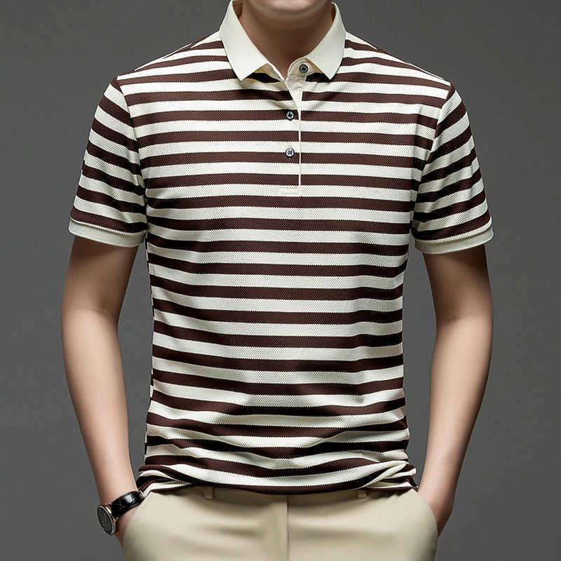 Short Mens Shirt Striped Sleeve Classic Collar Breathable Casual Top For Daily Wear And Summer M260612