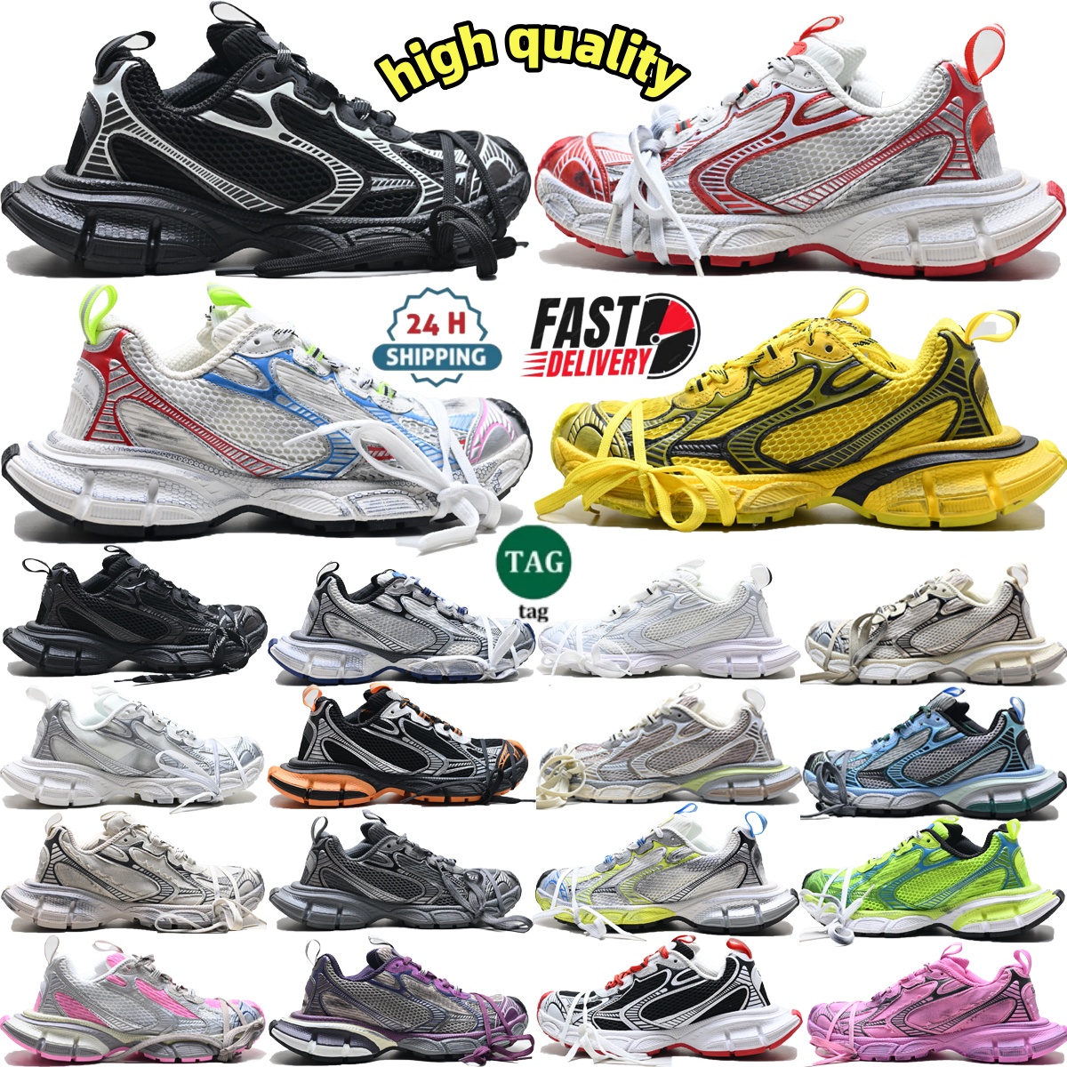 3xl Paris fashion designer shoes men women strap retro splice mesh surface distress sneakers thick sole luxury brand sports shoes low-top leather ca