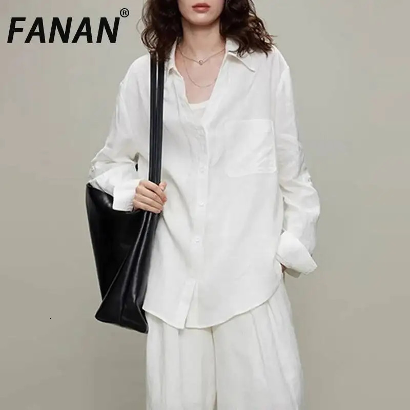 FANAN 100 Linen Shirts For Women Lapel Single Breasted Office Lady Loose Elegant Sunscreen Tops 2026 Summer 260527