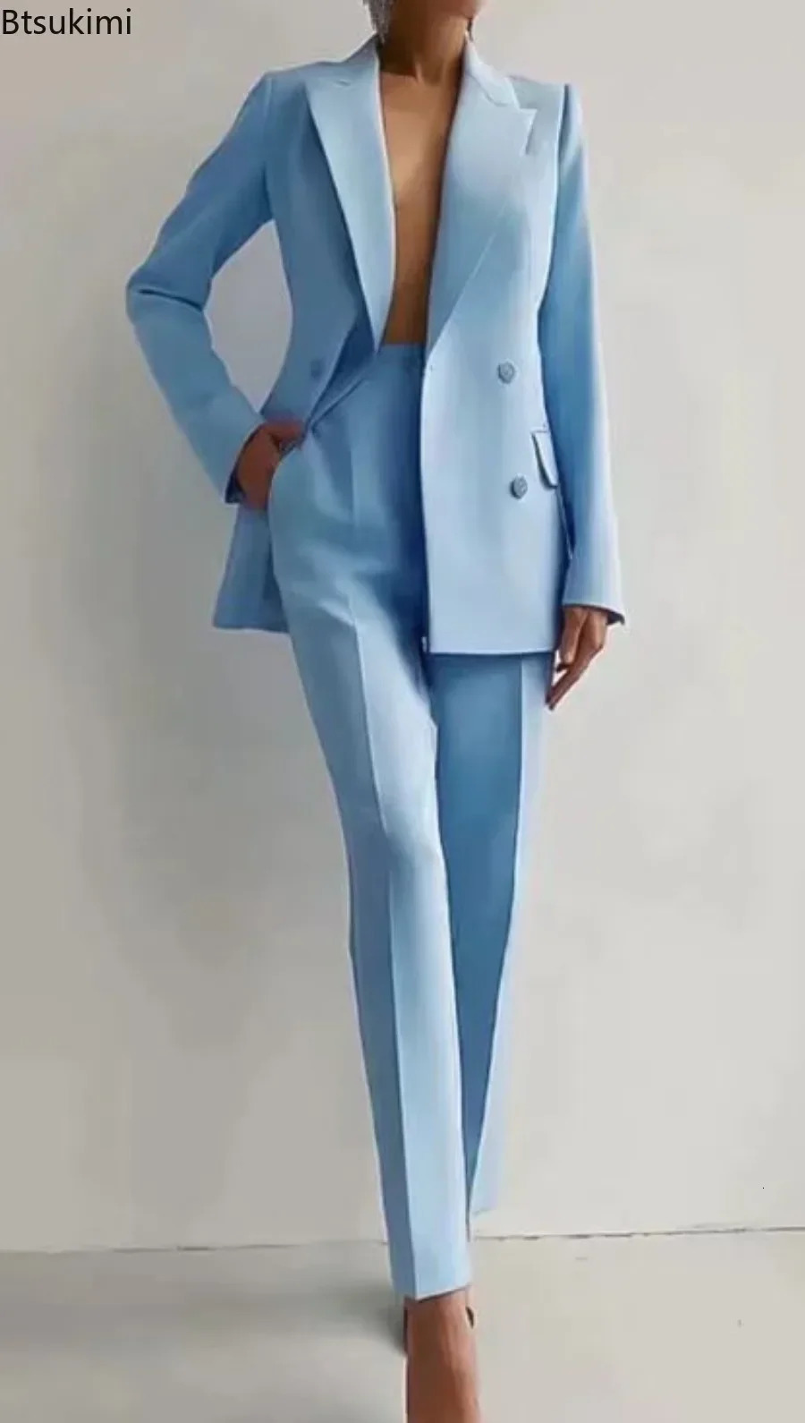 2026 Womens Fashion Matching Sets V Neck Double Breasted n Blazer TopsSuit Pant Office Ladies Outfit Elegant 2 Piece Sets 260610
