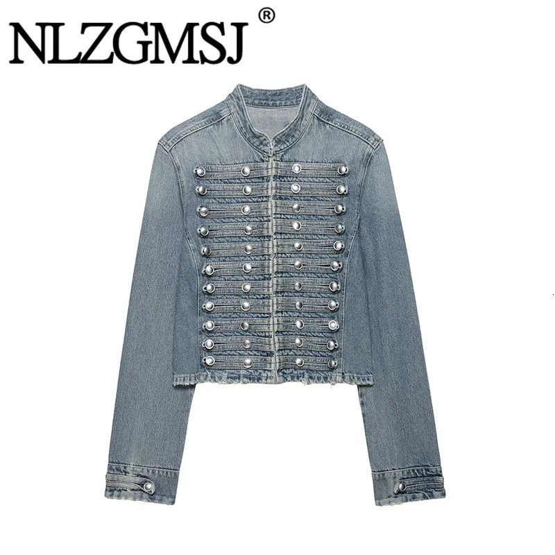NLZGMSJ Women Casual Denim Jacket 2026 Spring Long Sleeve Single Breasted Stand Collar Short Coat Female Crop Top Y2K 260609