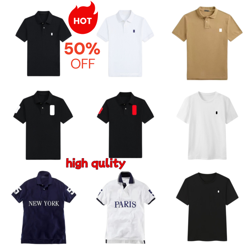 Raulphlys Mens polo t shirt Designer t shirts Embroidery Womens Letter Pure Cotton T-shirts Printing Black White Summer Casual Short sleeve Asian si