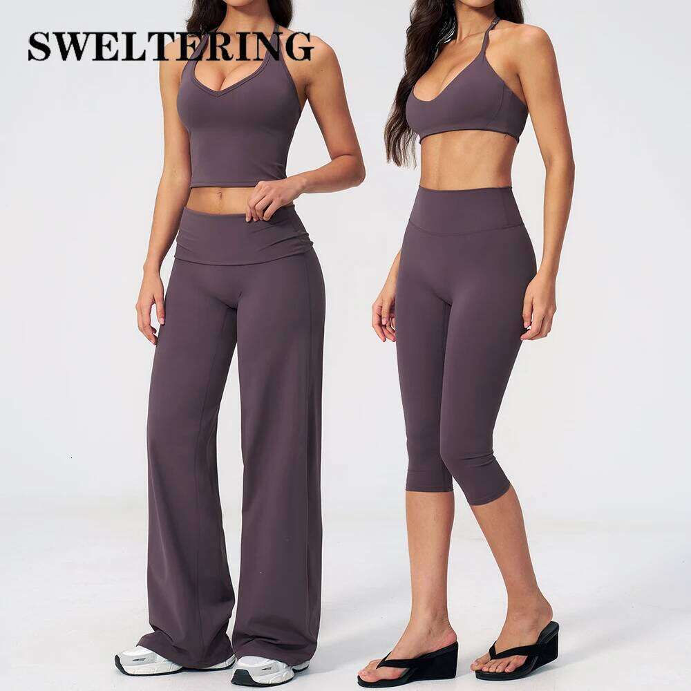 Women's Fitness Set Gym Tracksuit Breathable Sports Bra Flared Trousers Suit Workout Clothing Sportswear Female Athletic Wear 26L0612