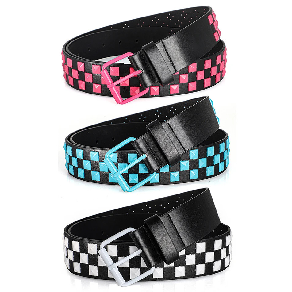 1Pc Fashionable Unisex Rivet Belt Punk HipHop Rock Y2K Style Dopamine Color Handsome Street Casual Daily Wear BeltFor Men Women260605