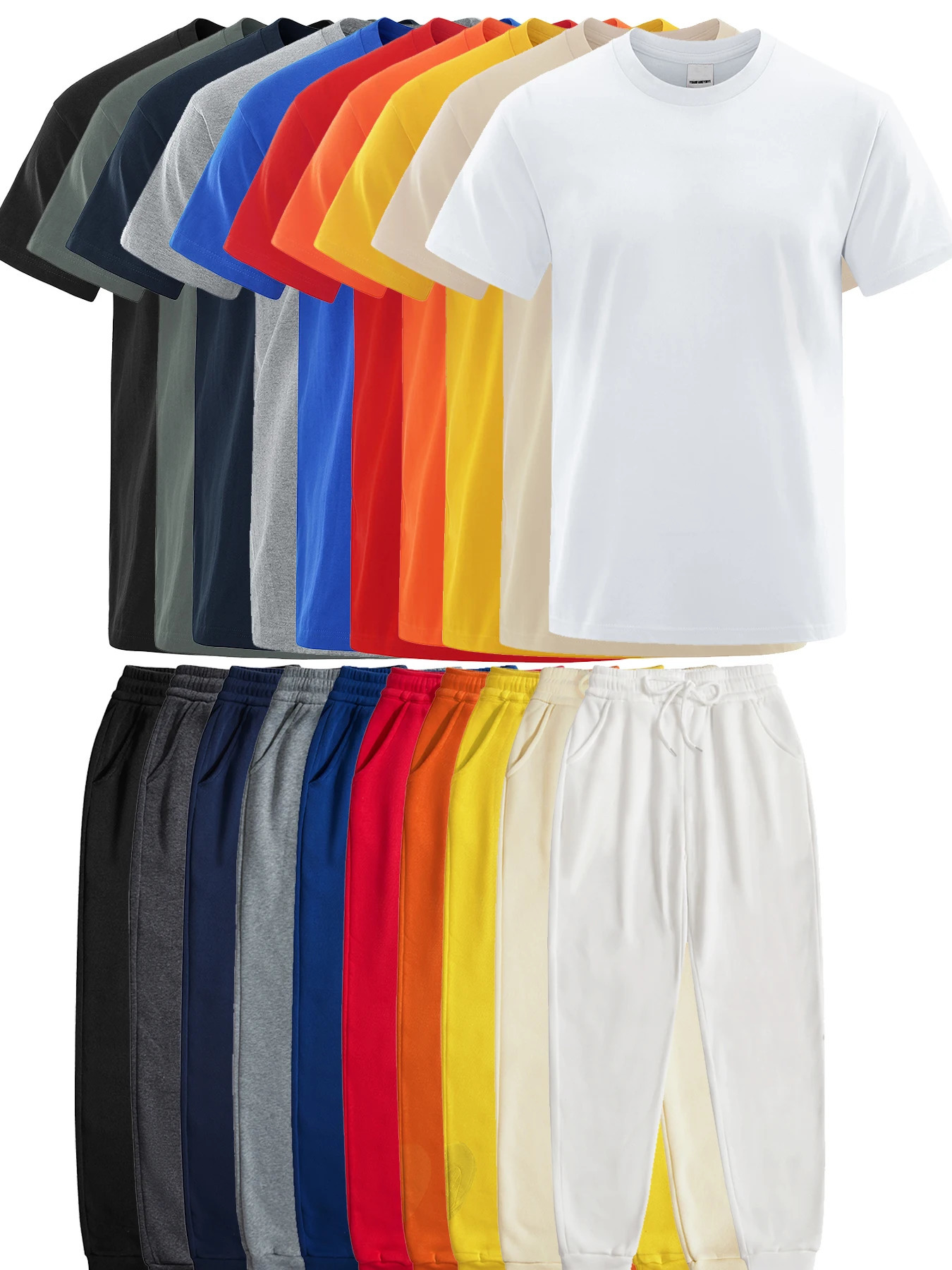 Mens sportswear Set cotton solid color breathable shortsleeved loose comfortable sweatpants casual fashion couple clothes 260612