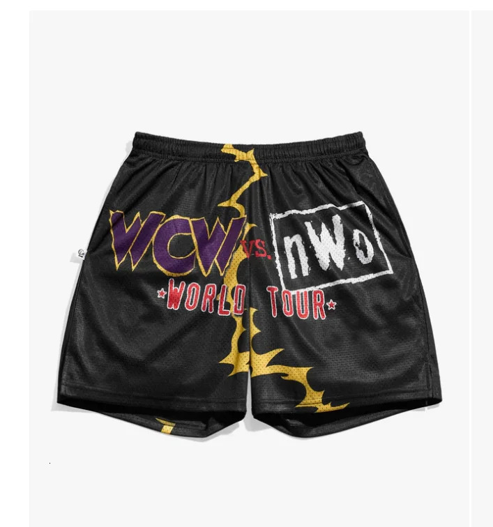 Mens WCW Vs NWo World Tour Retro Mesh Shorts Y2K Oversized Quick Drying Suitable for Daily and Training Wear 260612