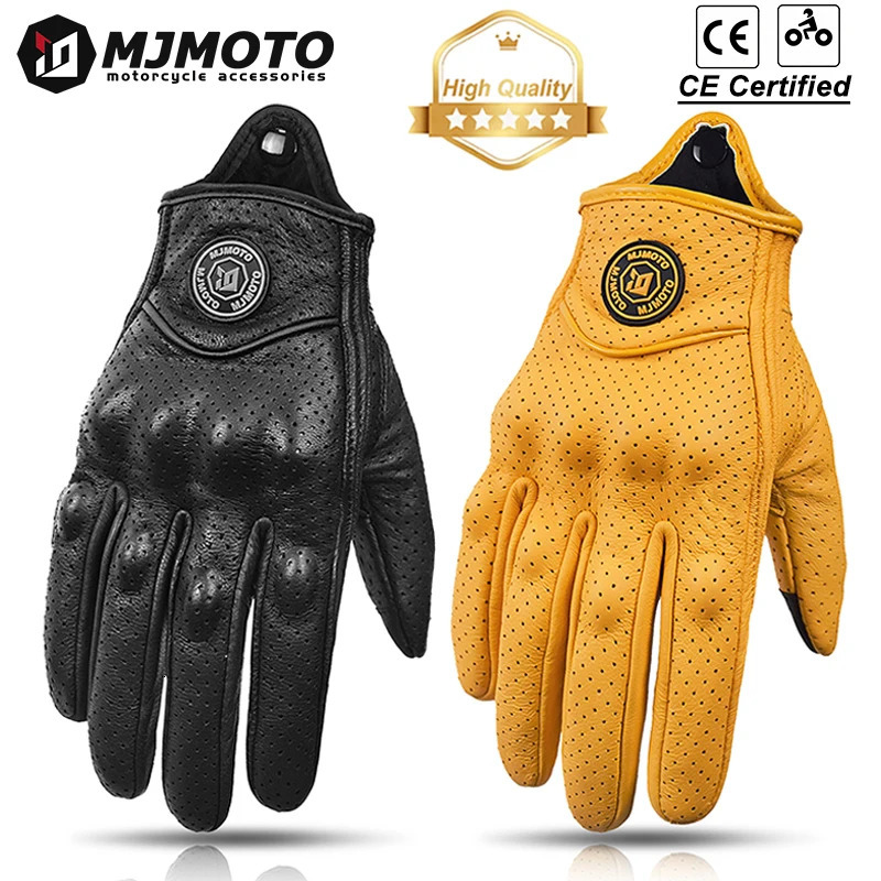 Classic Retro Motorcycle Leather Gloves Summer Breathable Motocross Gloves CE Certified Motobiker Gloves Men Women Biker Gloves 260611